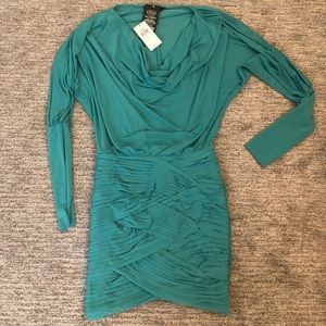 BCBC MaxAzaria Long Sleeve Ruched Mini Dress! NWT